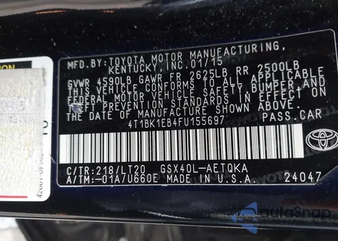 2015 Toyota Avalon Xle Touring из США, поврежденный, VIN 4T1BK1EB4FU155697